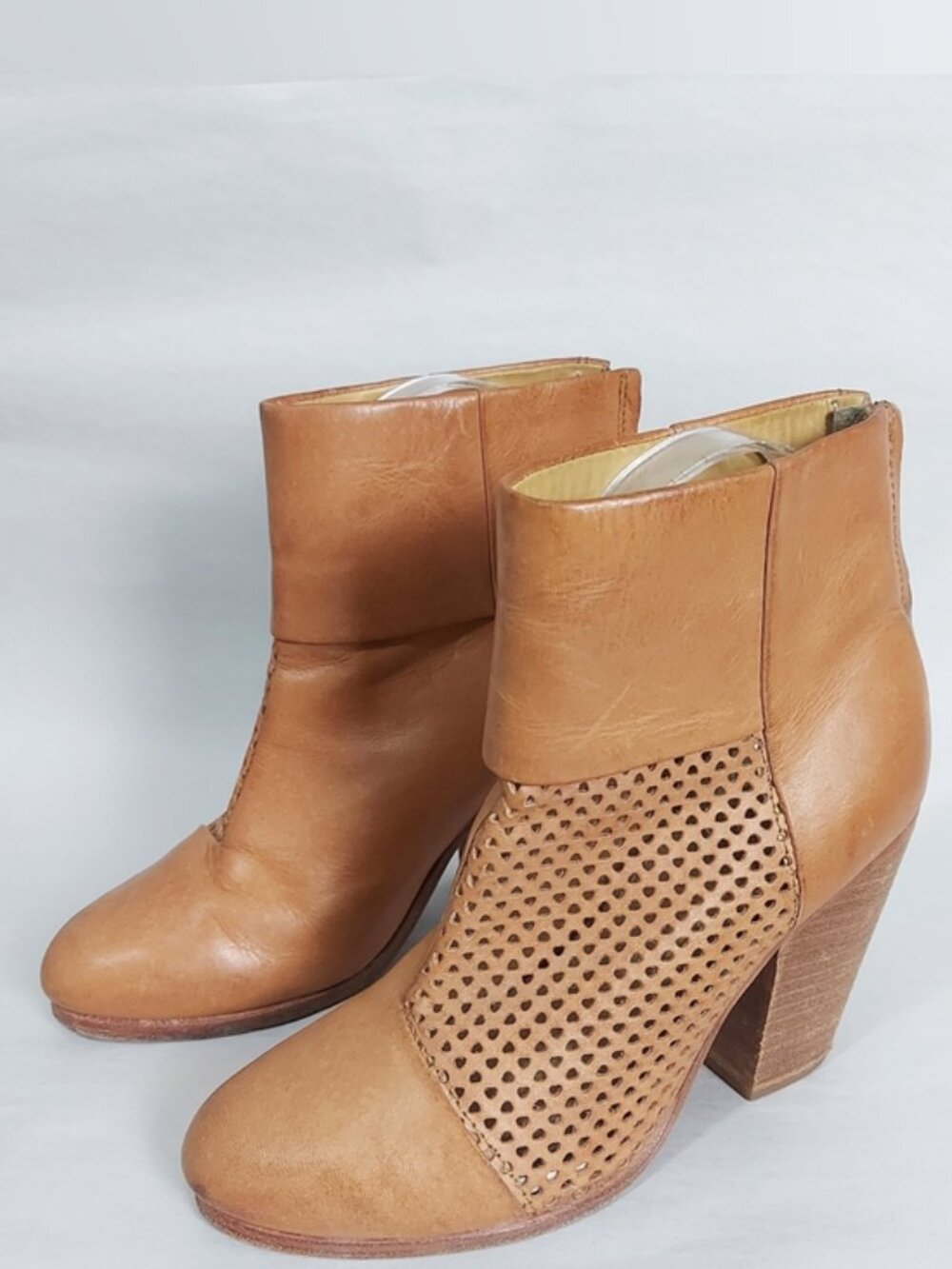 Rag & Bone Women Perforated Boho Chic Neutral Ankle Boots Size 36 Block Heel Zip